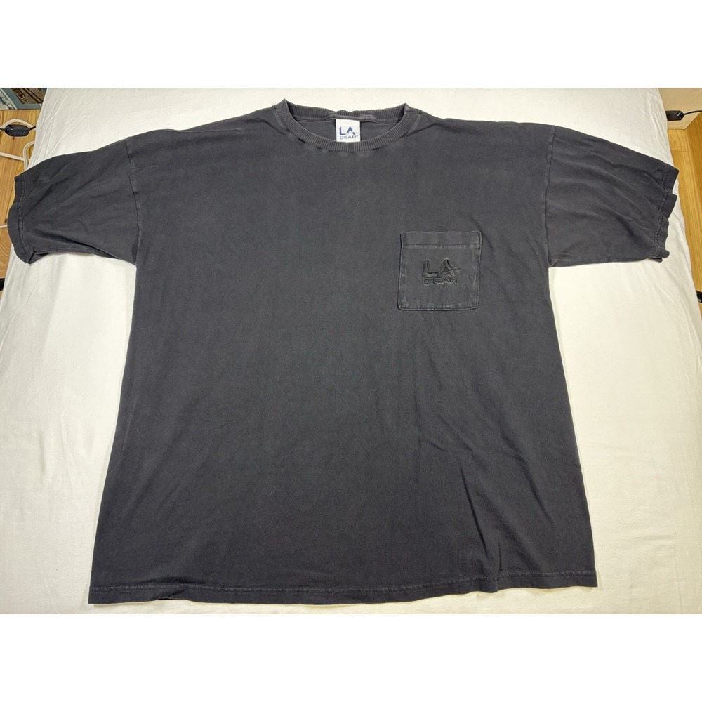 Vtg 90s LA Gear Fade Pocket T Shirt 2XLT Faded Black Embroidered Logo Boxy Tall